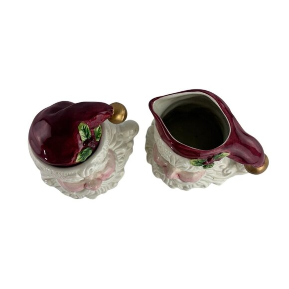 Vintage Santa Head Ceramic Christmas Creamer & Sugar Bowl Set With Lid - Picture 3 of 14